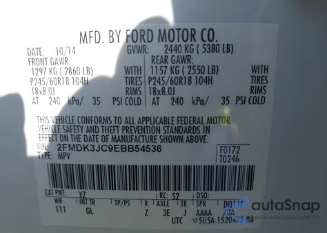 2014 Ford Edge Sel from USA, damaged, VIN 2FMDK3JC9EBB54536